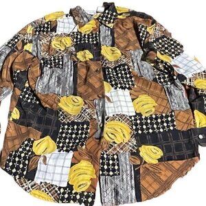 Le Caviar button down blouse Vintage 100% Polyester NEW Thin Gold Black White